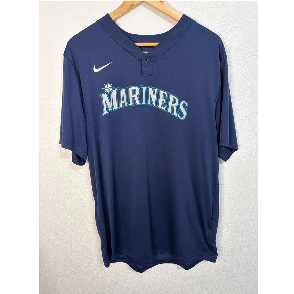Nike Seattle Mariners MLB Jersey Mens Large Navy Blue Henley Bella Vista Broncos